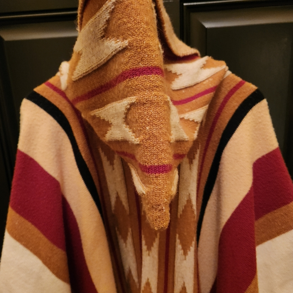 Vintage 70's Cuddle Knit South Western Hooded Fringe Poncho~OSFM - Picture 5 of 11
